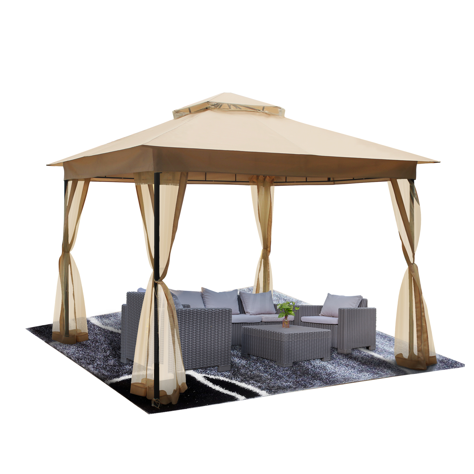 Buy DikaSun Gazebo for Patio 10 x 10 Dual Roof Gazebo with Curtains