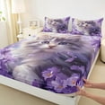 thumbnail image 3 of Manfei Cartoon Cat Lover Twin Sheet Sets, Kawaii Kitten Animal Twin Fitted Sheet, Dreamy Purple Floral Flat Sheet, Luxury Bedroom Decor, 3 Pieces, 3 of 7
