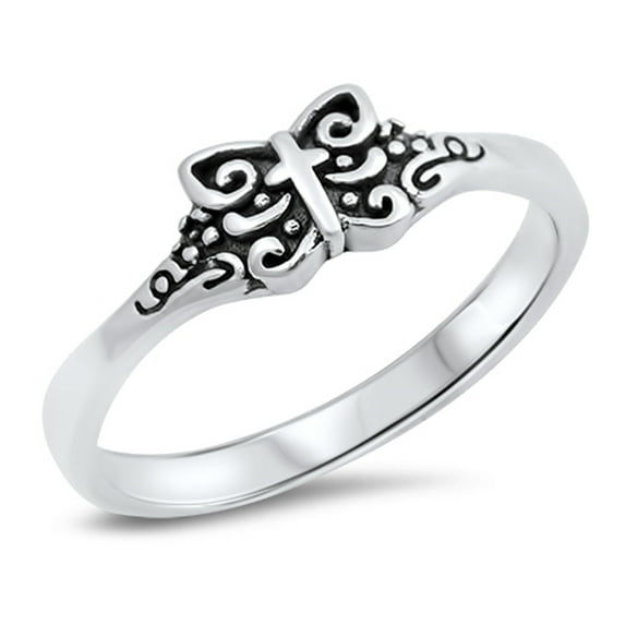 Oxidized Butterfly Filigree Cross Ring .925 Sterling Silver Band Jewelry Female Male Unisex Size 4