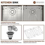 MONDAWE 32 inch Undermount Kitchen Sinks, 50/50 Low Divide Double Bowl Sink 32x19, Handcrafted Stainless Steel 18 Ga Deep Sink with Strainers & Protective Bottom Grids, Fregaderos De Cocina 32x19x10
