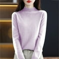 thumbnail image 4 of Women's 100% Merino Wool 2024 Fall Winter First-Line Ready to Wear Long Sleeve Seamless Knit Mock Neck Sweater Purple S, 4 of 5