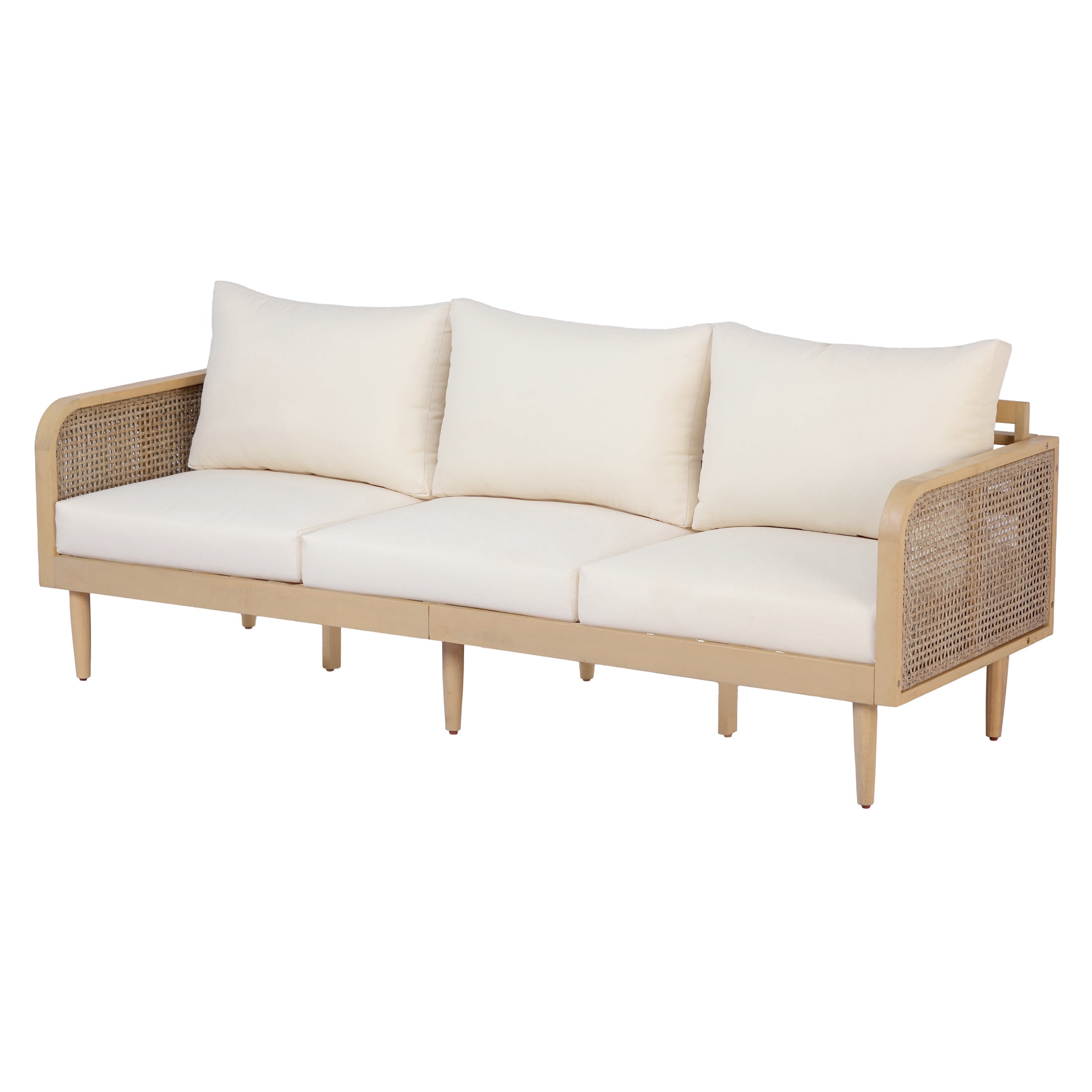 Christopher Knight Home 3-Piece Bohemian Wood Outdoor Sofa Set with Cushions, Seats 5, Light Teak+Cream