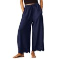 thumbnail image 6 of JUUNthy Casual Pants for Womens, Elastic Waist Lace Hem Wide Leg Baggy Fit Lightweight Summer Trousers with Pockets Yellow S, 6 of 13