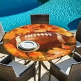 thumbnail image 5 of Fall Football Round Tablecloth 45-54 Inch Round Fitted Table Cloth with Elastic Edge, Thanksgiving Maple Leaf Orange Yellow Waterproof Table Cover Protector for Outdoor Picnic Party Dining, 5 of 6