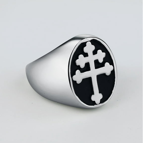 Lordluxury Valily Lorraine Cross Ring 14K White Gold Crux Vera Cross of Lorraine Rings for Men Jewelry B215
