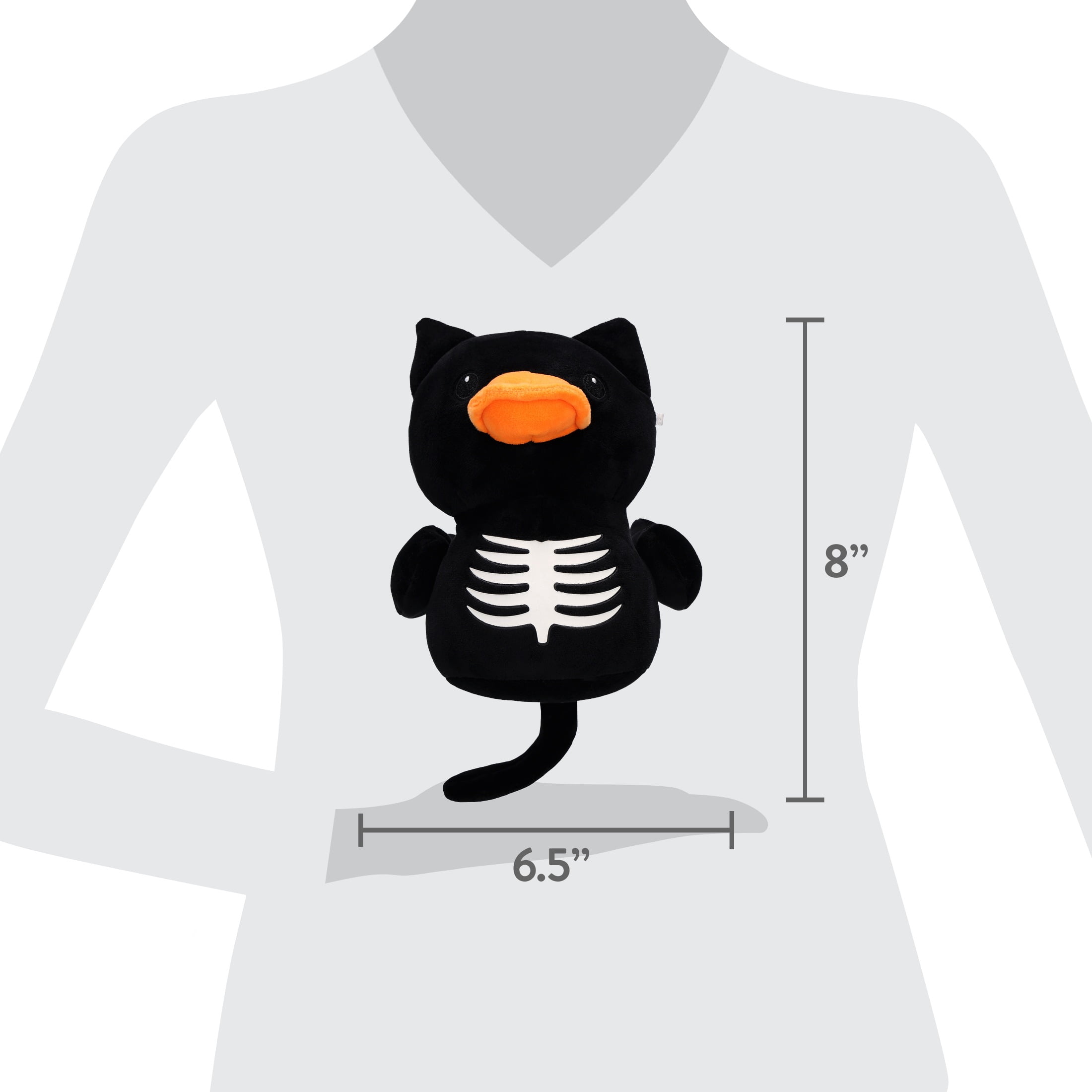 Glow-in-the-Dark Skeleton Cat Duck Plush, Black and White, 7.7", Halloween by Way To Celebrate