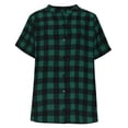 thumbnail image 5 of Women's Summer Casual Checked V Neck Blouses Plaid Short Sleeve Button Down Retro Roll Sleeve Linen Shirts Tops, 5 of 6