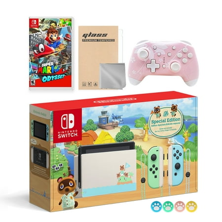 Nintendo Switch Animal Crossing Special Version Console Set, Bundle With Super Mario Odyssey And Mytrix Wireless Switch Pro Controller and Accessories