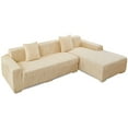 thumbnail image 3 of Super Thick Sectional Couch Covers L Shape Sofa Covers Stretch 2pcs Sofa Slipcovers for 3 Seater + 3 Seater Sectional Chaise Slipcover with 4pcs Pillow Covers for Pets, Beige Weave, 3 of 14