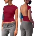 thumbnail image 3 of Tops sexys de manga corta con espalda descubierta, camisas ajustadas con cuello redondo y espalda abierta, Top corto informal de verano Y2K para salir, 3 of 5