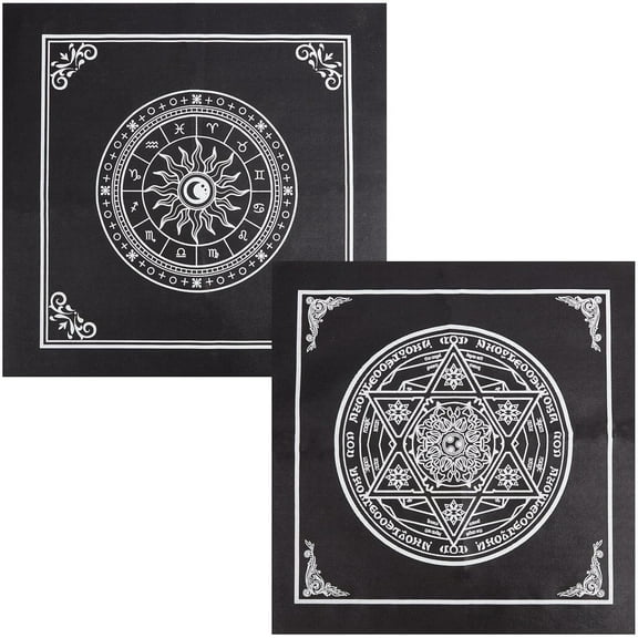 1 Bag 2 Sheets 2 Style Non-Woven Fabric Tarot Tablecloth for Divination Square Altar Tarot Table Cloth Black 490~500x490~500x0.3~0.5mm 1 sheet/style