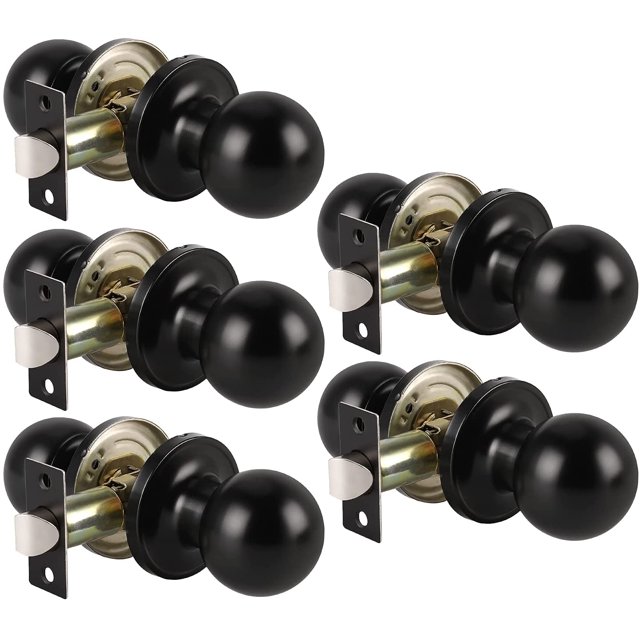 GFDYREE Ensemble de 5 Boutons de Porte de Passage Noir Mat, Bouton de Porte Intérieur, Bouton de Porte de Garde-Robe, Bouton de Porte de Couloir/garde-Robe pour Usage Intérieur