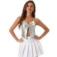 thumbnail image 1 of Camiseta metálica sin espalda para mujer INSPIRE CHIC, con tirantes asimétricos y halter, top brillante, talla XL, color plata, 1 of 6