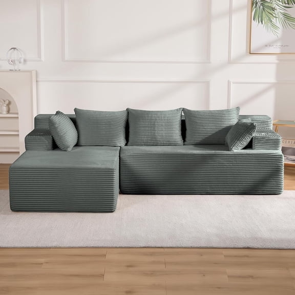 Reliancer Cloud Sectional Couch with L Shaped Chaise, 96.8" Modern Modular Sofa with 5 Pillows, Boneless Corduroy Upholstered Deep Seat Couches for Living Room Bedroom, Dark Gray, Left