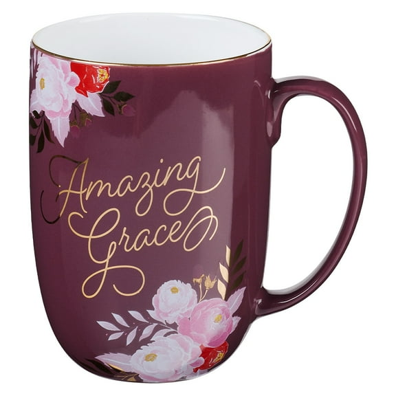 Christian Art Gifts Coffee Mug Amazing Grace Peony Floral, 15 oz, Purple