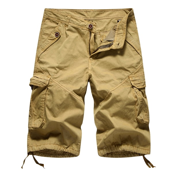 Women's Casual Fitted MultiPockets Twill Bermuda Cargo Shorts,Khaki 14