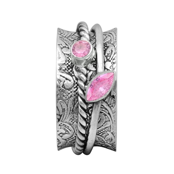 6X3MM Marquise Pink CZ 925 Silver Fidget Meditation Spinner Unisex Ring