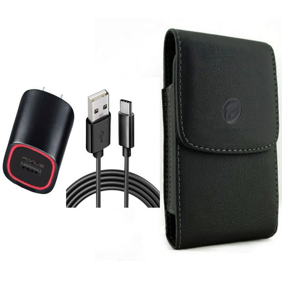 Case Belt Clip & Home Charger for iPhone 15 Pro - Leather Holster Cover Pouch and Fast 18W USB Cable 6ft TYpe-C Power A2Z for iPhone 15 Pro (6.1")