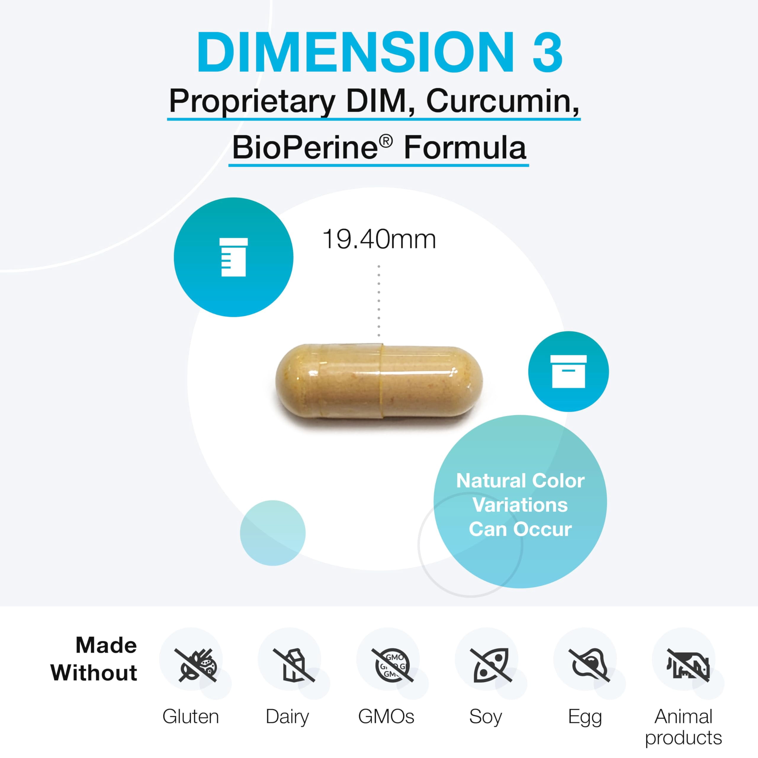 XYMOGEN DIMension 3 - DIM Supplement for Hormonal Balance & Estrogen Metabolism Support* - With Curcumin & BioPerine - Gluten-Free - 240 Capsules
