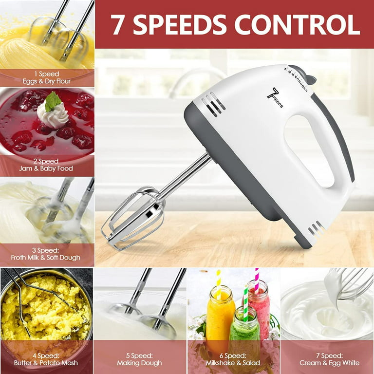 Electric Handheld Whisk 7 Speed Hand Mixer Egg Beater Kitchen Cream Cake  Blender