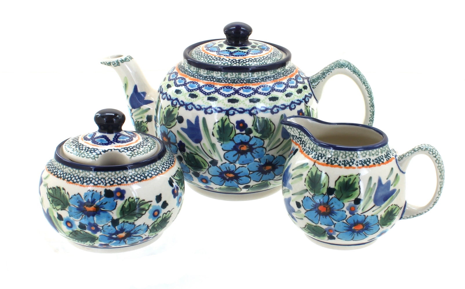 Blue Rose Polish Pottery Ballina 3 Piece Tea Set