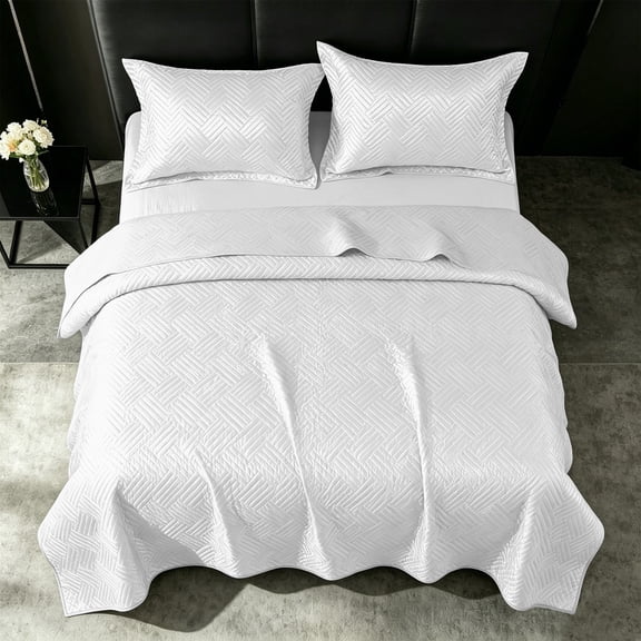 Kelnaro 2-Piece Twin Silky Satin Quilt Set, Luxury Quilted Coverlet Set for All-Season, White