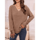 thumbnail image 4 of Camisas Tipo Túnica de Punto con Cuello en V, Larga y Botones Decorativos, Informales, Lisas, Suaves para Mujer Color Café M, 4 of 9