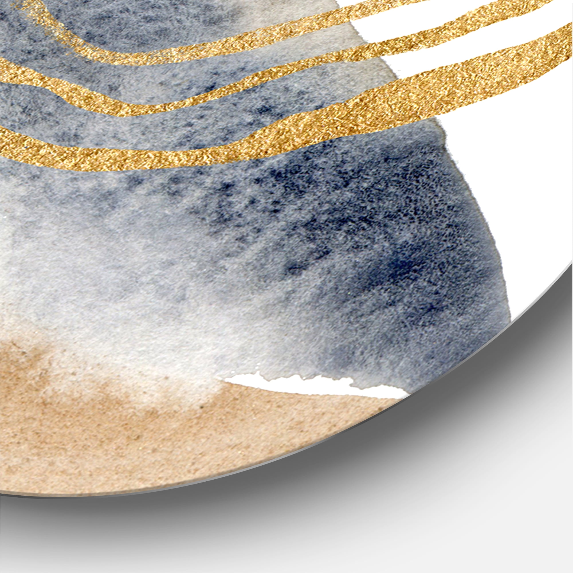 Designart 'Pastel Abstract With Black Blue Beige and Gold Spots' Modern Circle Metal Wall Art 29x29 - Disc of 29