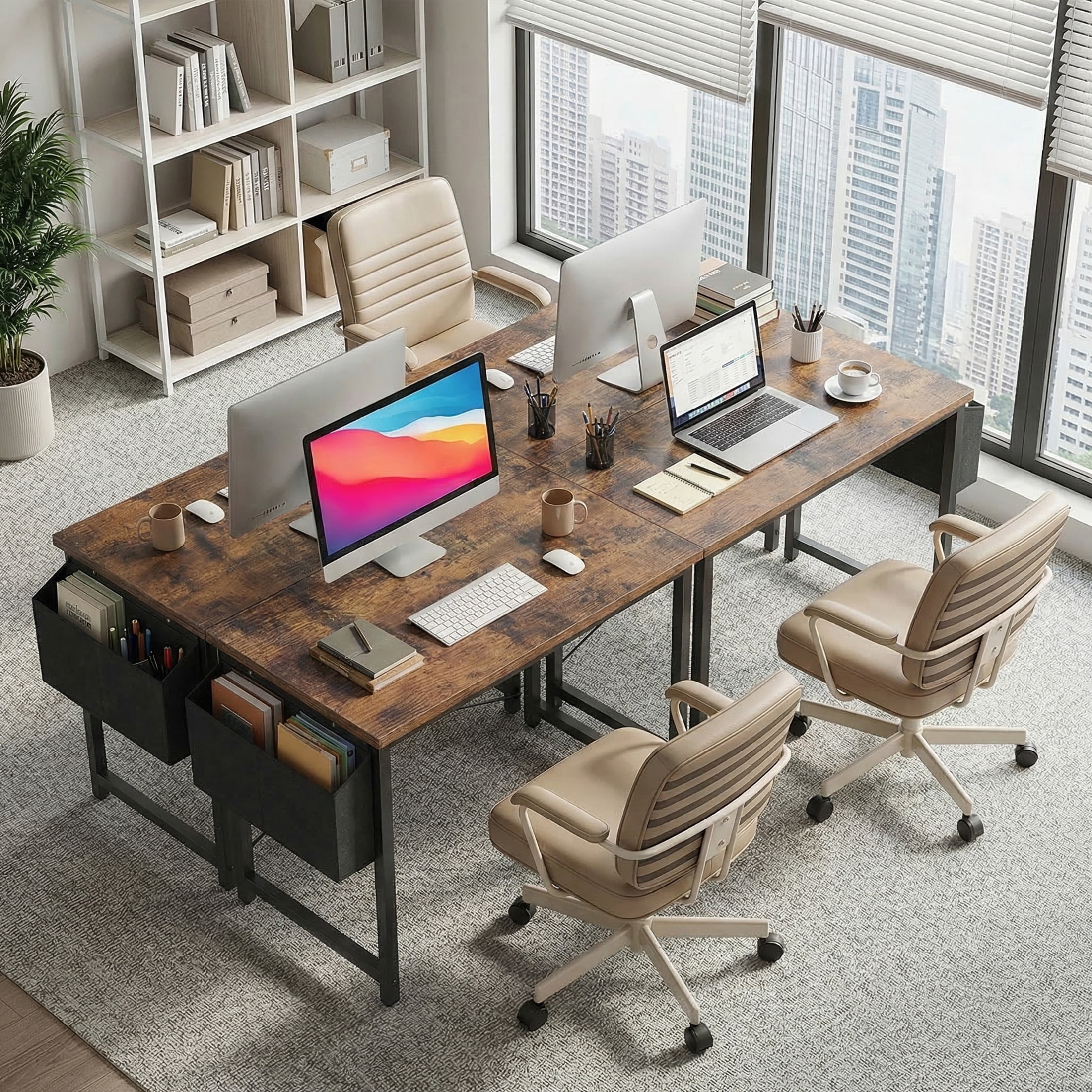 edx 44" Home Office Desk for Small Spaces, Computer Desk with Storage Bag & Hook, Modern Simple Style Study Writing Table for Bedroom, Rustic Brown