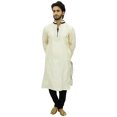 thumbnail image 2 of Atasi Designer Men's White Party Wear Kurta Pyjama Set Long Dupion Shirt-Large, 2 of 6