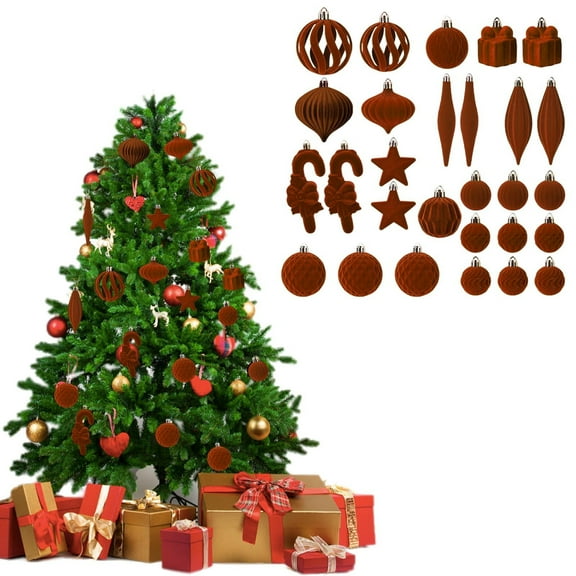 Christmas Tree Decorations Beige Velvet Christmas Balls Ornaments 28 Pack 2.36inch Flocked Christmas Balls Shatterproof Tree Hanging Plastic Ball Set Decorative Ornaments For Christmas Tree