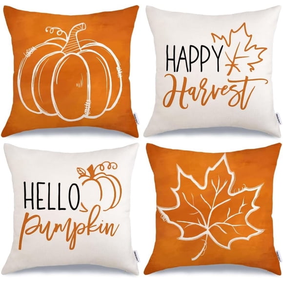 Housses de Coussin d'Automne 20x20 Ensemble de 4 pour Décoration d'Automne Citrouille Feuilles d'Érable Joyeuse Récolte Coussins Décoratifs d'Extérieur Coussins Décoratifs de Ferme Décorations de l'Action de Grâce Housse de Coussin d'Automne