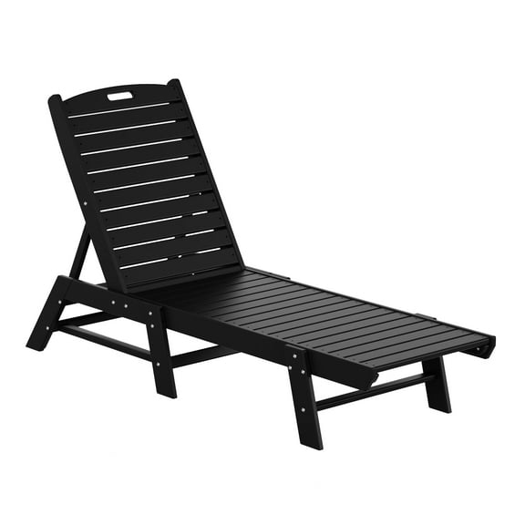 Malibu Poly Reclining Outdoor Patio Chaise Lounge Chair Adjustable, Black