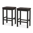 thumbnail image 1 of JWRWEFA 24 Inch Upholstered Bar Stools Set of 2, Counter Height Bar Stools with Solid Wood Legs, PVC Leather Padded Seat, Button Tufted Design, Footrest, for Kitchen Island & Bar, Brown & Black, 1 of 8