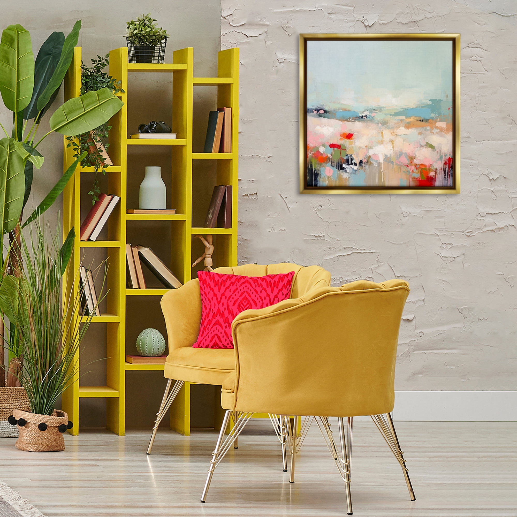 Stupell Industries Pastel Paint Drip Scene Abstract Painting Gold Floater Framed Canvas Art Print Wall Art, 25 x 25