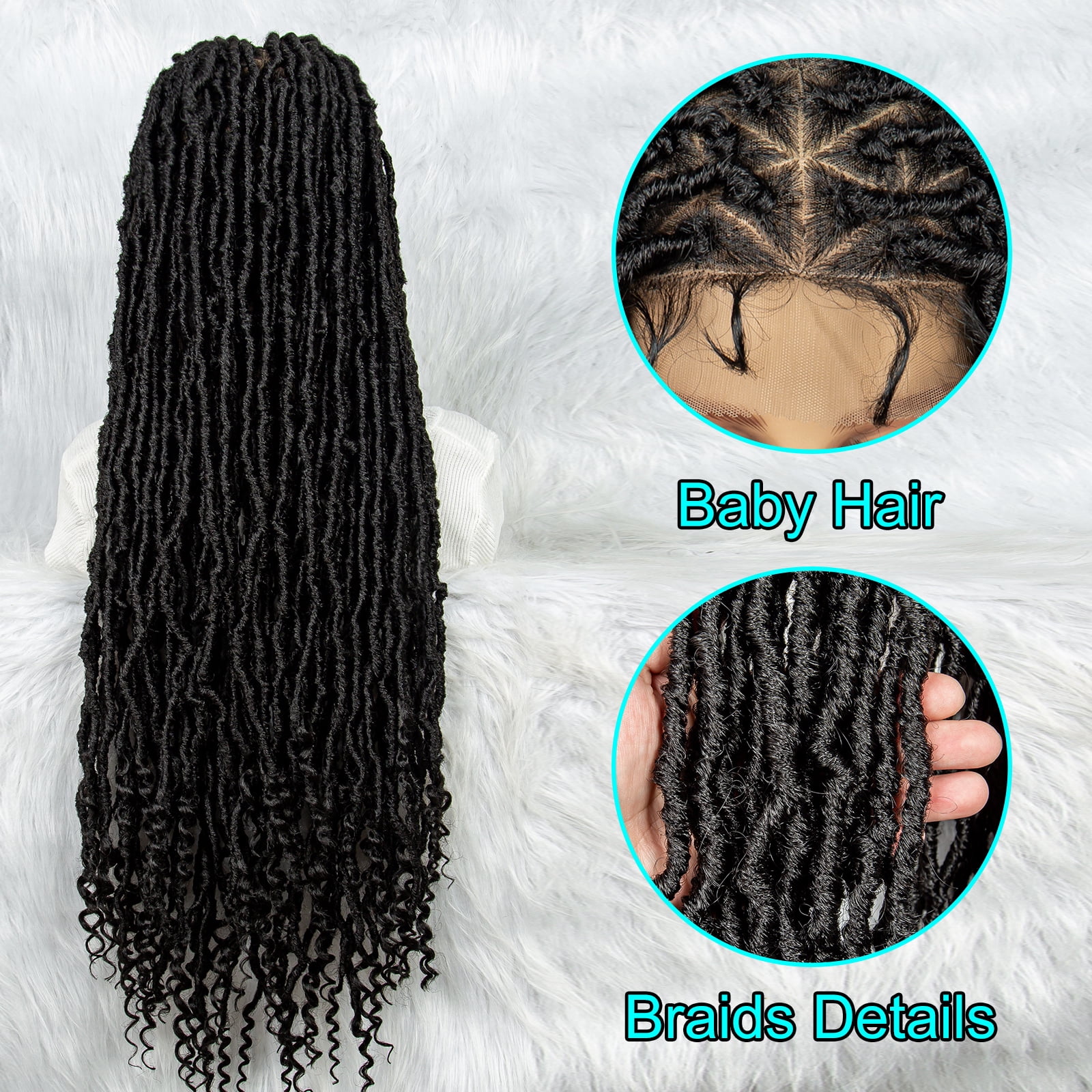 Full Lace Braided Wigs Synthetic Lace Wigs 34 Inches Handmade Braided Wigs Crochet Wigs Faus Locs Braided Wigs for Women (1B color)