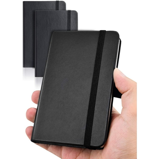 Cuaderno de bolsillo pequeño, paquete de 2, 8,9 cm x 14 cm. Cuaderno de bolsillo de tapa dura, 192 páginas en total, papel grueso rayado con bolsillos interiores, mini diario de cuero.