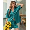 thumbnail image 4 of Ekouaer Womens Silk Satin Pajamas Set Short Sleeve Sleepwear Button Down Top and Shorts Loungewear 2 Piece Pjs Set, 4 of 6