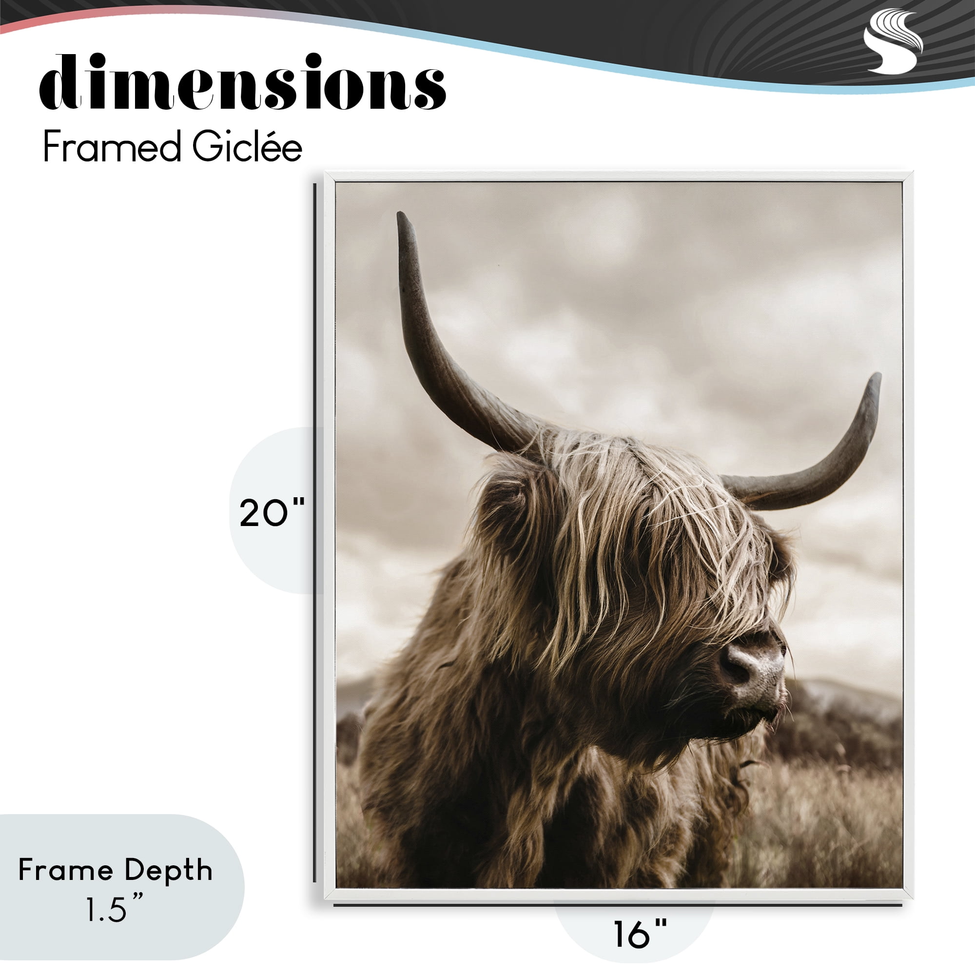 Stupell Industries Highland Cow on Windswept Moor White Framed Giclee Art, design by CAD Designs
