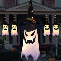 Halloween Decorations Outdoor, 17.7" Hanging Glowing Ghost Witch Hat Decor Outside, 3 Modes, Indoor Halloween Lights for Porch and Courtyard Tree Decorations