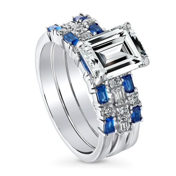 BERRICLE Sterling Silver Vintage Inspired Art Deco Wedding Engagement Rings 2.1 Carat Cubic Zirconia CZ Solitaire Ring Set for Women, Rhodium Plated Size 8