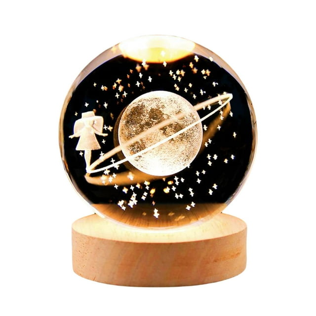 Glass Ball Night Light 2.4" Wooden Base Table Lamp for Birthday Anniversary