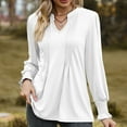 thumbnail image 4 of ATOYSOY Women's Fashion Workout Loose Pullover Dressy V Neck Blouses Fall Plus Size Tops Long Sleeve Basic Tees Activewear Casual Pleated Ruffle Tunic White XL, 4 of 5