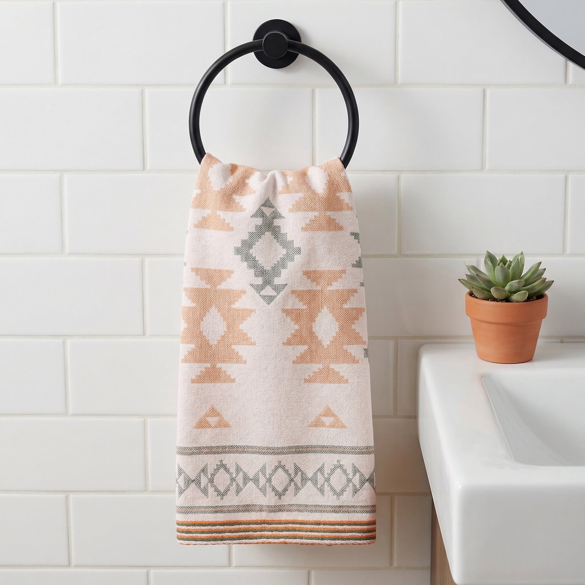 Unique Bargains Boho Cotton Cute Pattern Soft Absorbent Towel Green 1pc