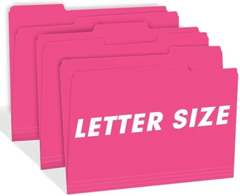 File Folder,  150 Pack 1/3 Cut Tab File Folders Letter Size, Magenta, Folders with Tab, Great for Organizing and Easy File Storage
