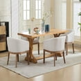thumbnail image 4 of Yardi Yarda Mid Century Upholstered Barrel Dining Chairs with Arms, Farmhouse Linen Chairs with Natural Hardwood Frame, 19" W Accent Chairs for Indoor, Beige, 4 of 20