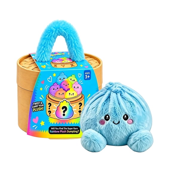 Cute Plush Stuffed Dumpling,Soft Dumpling Stuffed with Embroidered Face and Rounded Feet,Plush Stuffed Dumpling with Steamer Carry Case,Collectible Plush Dumplings for Stress Relief,Sky Blue