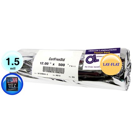 Lay-Flat Roll Laminating Film 12" x 500 on 1" core 1.5 Mil [1 roll] Clear Nylon