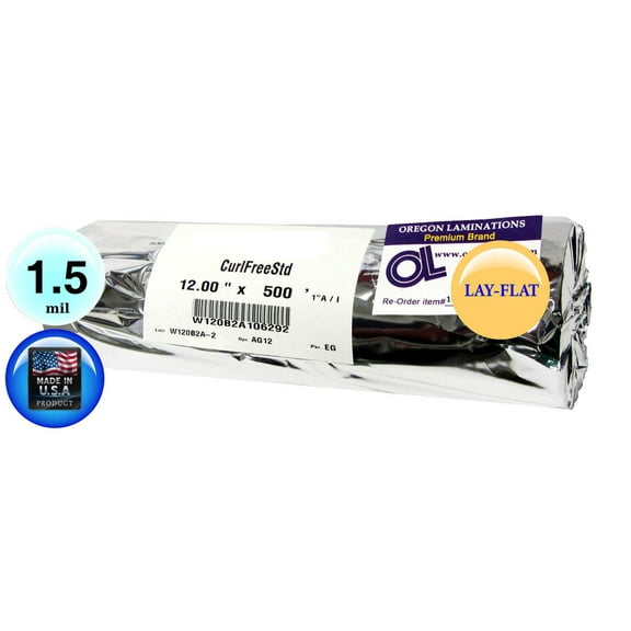 Lay-Flat Roll Laminating Film 12" x 500 on 1" core 1.5 Mil [1 roll] Clear Nylon