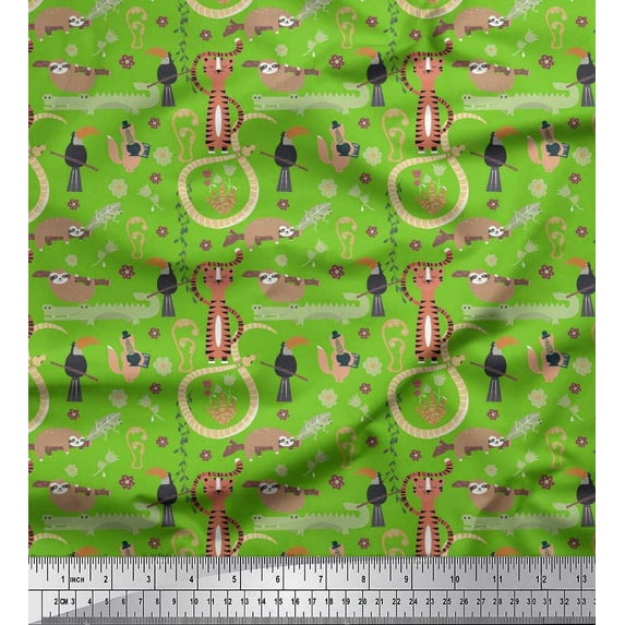 Soimoi polyester Crepe Fabric Floral,Bird & Animals African Print Fabric by the Yard 52 Inch Wide